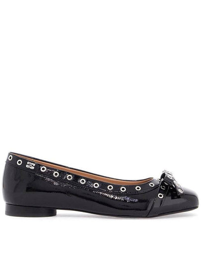 Eyelet Detail Bow Ballerina Black - GANNI - BALAAN 2