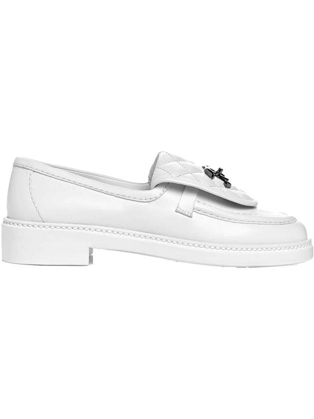 silver CC logo quilted tab loafers white - CHANEL - BALAAN.