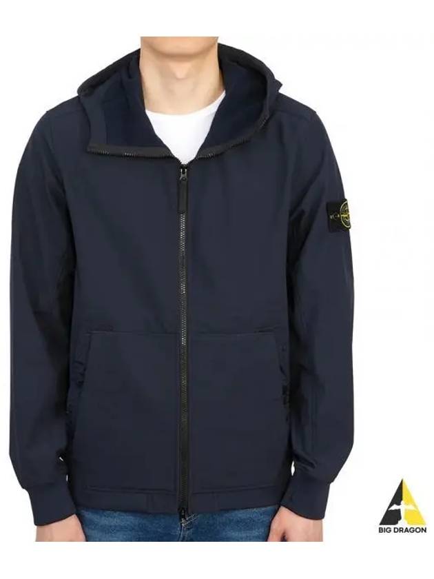 Men's Wappen Patch Softshell Zip Up Hoodie Navy - STONE ISLAND - BALAAN 2