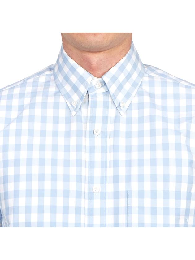 Gingham Poplin Drawstring Hem Short Sleeve Shirt Light Blue - THOM BROWNE - BALAAN 7