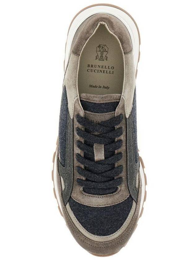 Suede And Virgin Wool Flannel Precious Contour Low Top Sneakers Dark Grey - BRUNELLO CUCINELLI - BALAAN 5