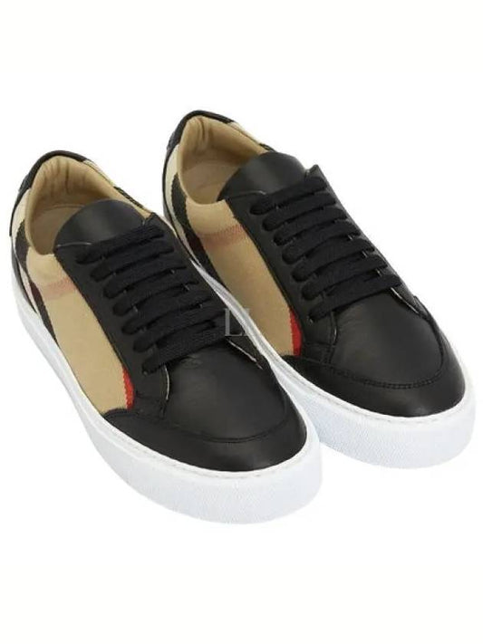 House Check Panel Leather Low Top Sneakers Black - BURBERRY - BALAAN 2