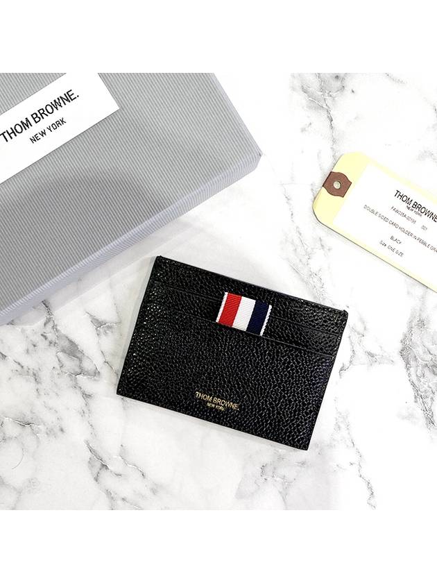 Stripe Note Compartment Pebble Grain Leather Card Wallet Black - THOM BROWNE - BALAAN 3