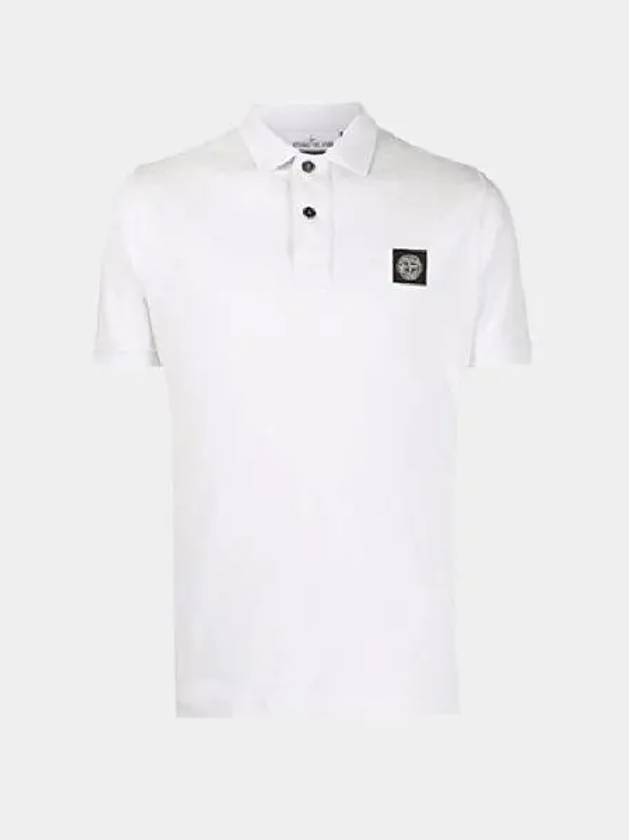 Men's Two Line Wappen Patch Cotton Short Sleeve Polo Shirt White - STONE ISLAND - BALAAN 2