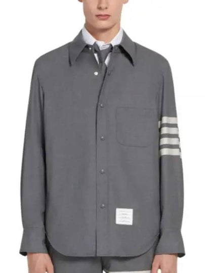 4 Bar Stripe Plain Weaving Wool Long Sleeve Shirt Grey - THOM BROWNE - BALAAN 2