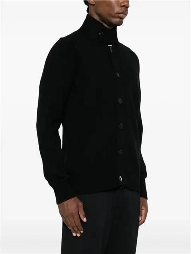 Wappen High Neck Button Up Wool Cardigan Black - STONE ISLAND - BALAAN 5