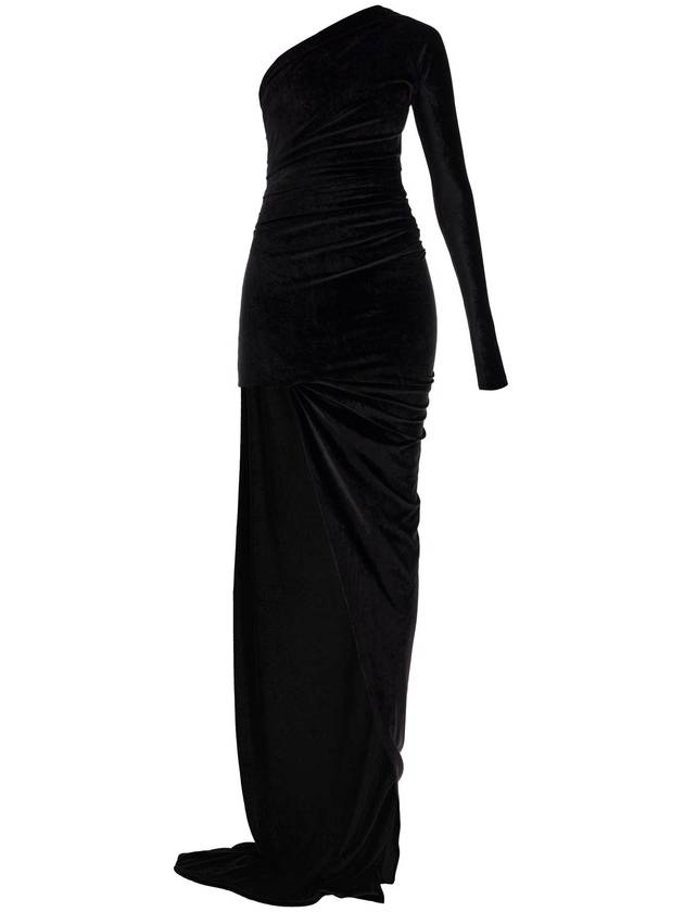 One Shoulder Velvet Long Dress Black - BALENCIAGA - BALAAN 2