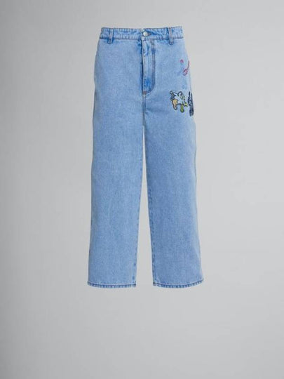 Embroidered Motif Wide Crop Jeans Blue - MARNI - BALAAN 2