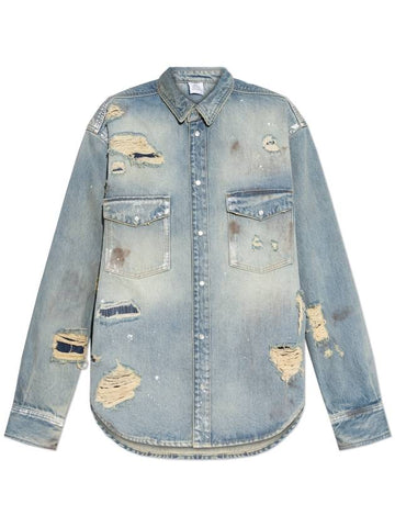 VETEMENTS Shirt With Worn Effect, Unisex, Blue - VETEMENTS - BALAAN 1