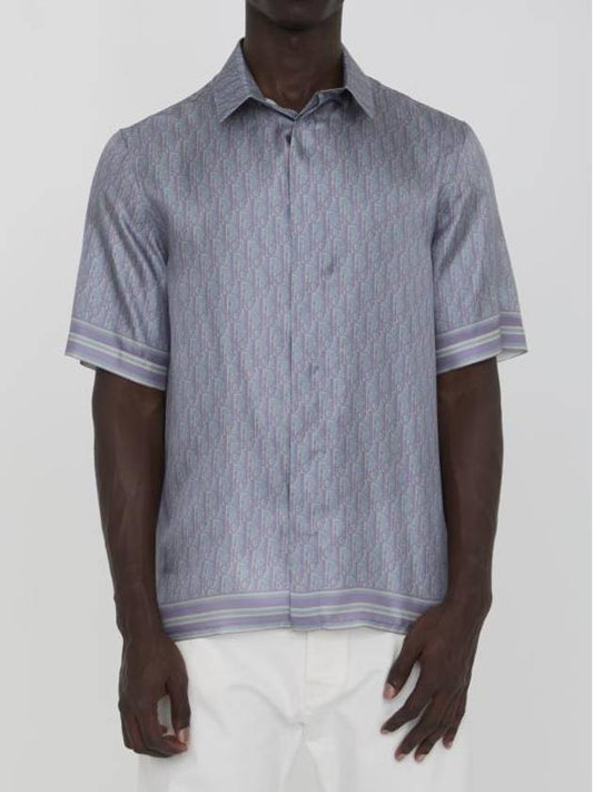 Oblique Short Sleeve Shirt Blue - DIOR - BALAAN 1