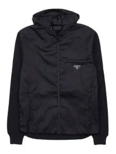 Triangle Logo Wool Nylon Gabardine Hooded Jacket Black - PRADA - BALAAN 2