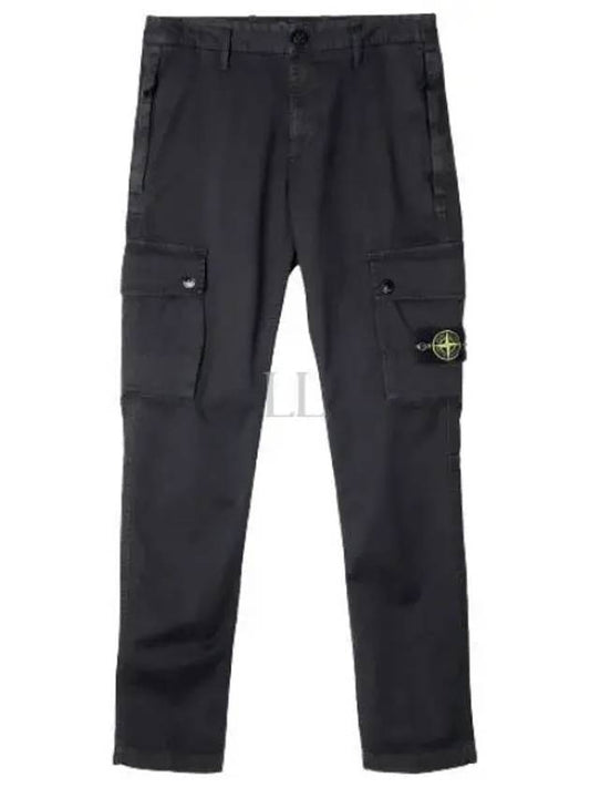 Garment Dyed Old Effect Stretch Broken Twill Cotton Cargo Pants Black - STONE ISLAND - BALAAN 2