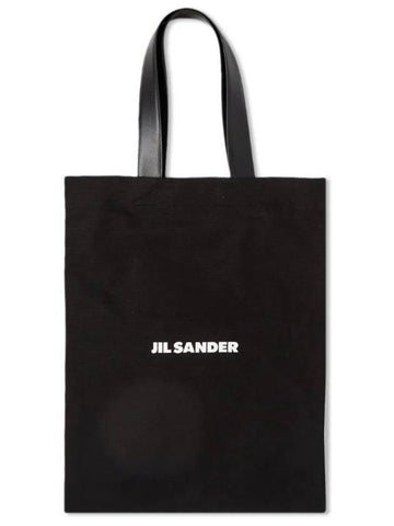 Logo Print Large Cotton Tote Bag Black - JIL SANDER - BALAAN 1