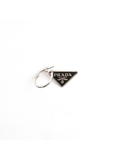 Triangle Logo Pendant Silver Earrings Black - PRADA - BALAAN 2