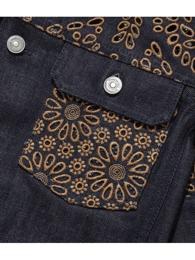 Flower Embroidered Cotton Denim Jacket Blue - DIOR - BALAAN 3