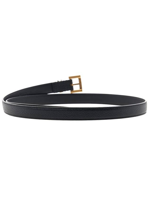 Cassandre Grained Leather Square Buckle Thin Belt Black - SAINT LAURENT - BALAAN 5