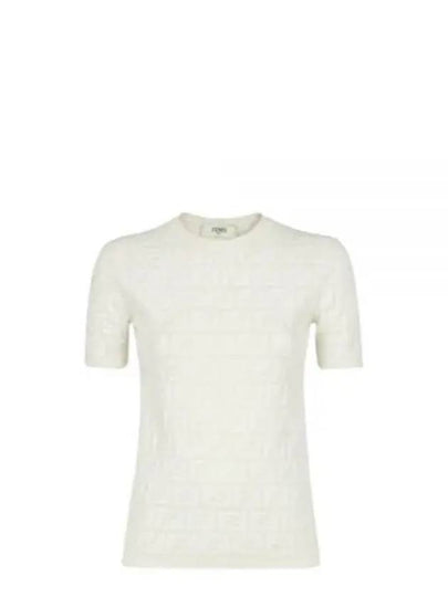 FF Viscose Short Sleeve Knit Top White - FENDI - BALAAN 2