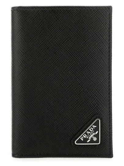 Saffiano Triangular Logo Flap Card Wallet Black - PRADA - BALAAN 2