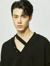 V-neck layered string pierced sweatshirt black - S SY - BALAAN 6