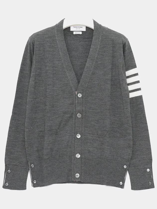 Men's Sustainable Classic Diagonal Wool Cardigan Medium Grey - THOM BROWNE - BALAAN 4