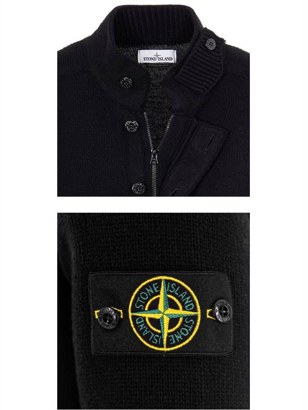 Lambswool Knit Cardigan Black - STONE ISLAND - BALAAN 7