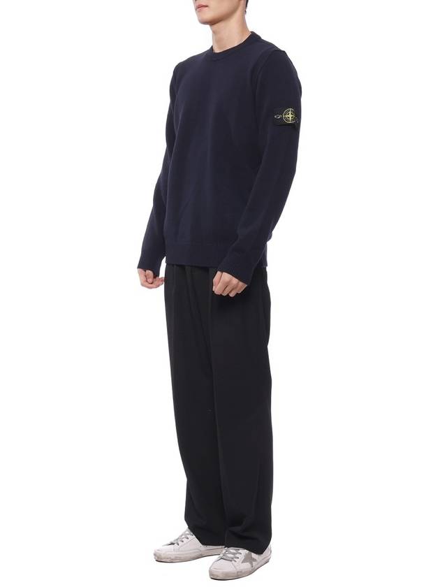 Logo Patch Crew Neck Wool Knit Top Navy - STONE ISLAND - BALAAN 5