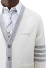 V-Neck 4-Bar Wool Cardigan White - THOM BROWNE - BALAAN 5