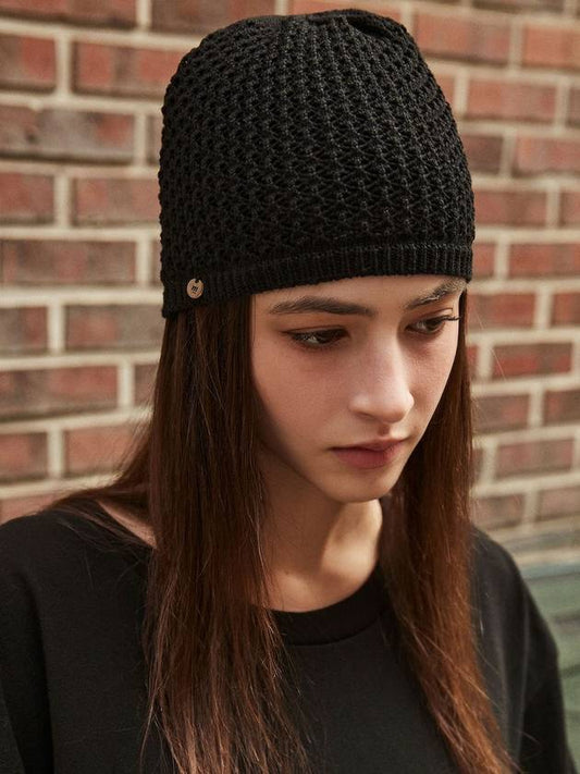 yellow tab crochet beanie black - MSKN2ND - BALAAN 1