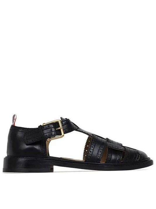 Vitello Brogue Fisherman Calf Leather Sandals Black - THOM BROWNE - BALAAN 2