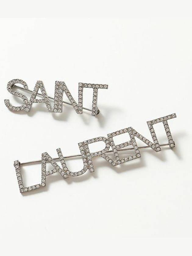 Crystal Brass Pin Brooch Oxidized Silver - SAINT LAURENT - BALAAN 5