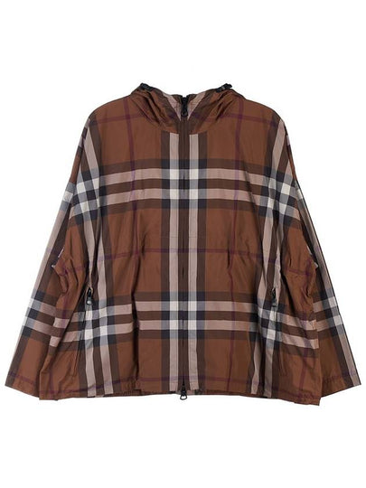 Check Hooded Jacket Dark Birch Brown - BURBERRY - BALAAN 2