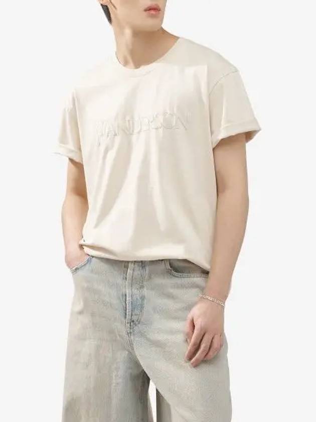 Embroidered Logo Cotton Short Sleeve T-Shirt Beige - JW ANDERSON - BALAAN 2