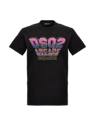 Logo Graphic Print Short Sleeve T-Shirt Black - DSQUARED2 - BALAAN 1