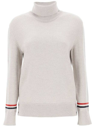 Women's Jersey Stitch Wool Turtleneck Beige - THOM BROWNE - BALAAN 2