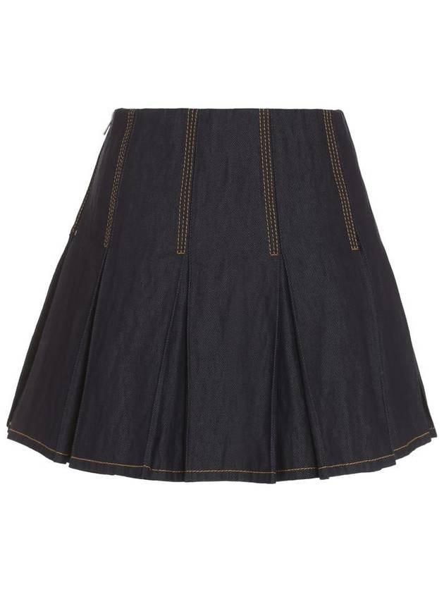 Stitched Denim Pleated Skirt - BOTTEGA VENETA - BALAAN 3