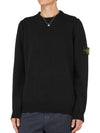 Logo Patch Crew Neck Wool Knit Top Black - STONE ISLAND - BALAAN 5