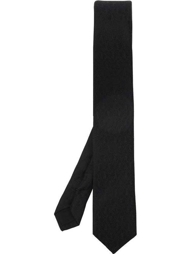 Men's All-Over Jacquard Monogram Silk Tie Black - SAINT LAURENT - BALAAN 1