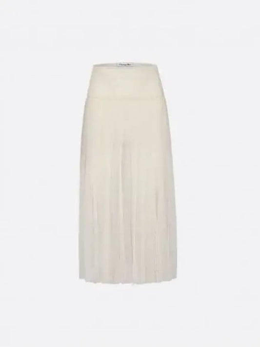 Ecru Dotted Embroidered Tulle Pleated Skirt - DIOR - BALAAN 2