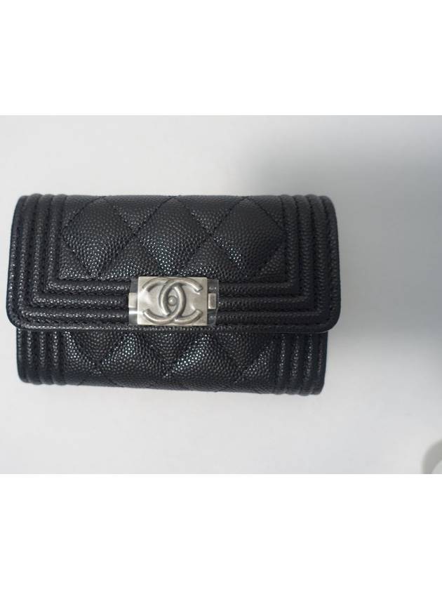 Boy  Flap Card Holder Grained Calfskin Ruthenium Black - CHANEL - BALAAN 4