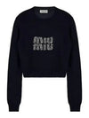 Women's Logo Cashmere Knit Top Navy - MIU MIU - BALAAN 2