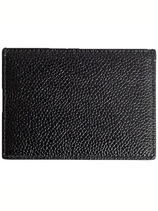 Pebble Grain Leather Stripe Single Card Wallet Black - THOM BROWNE - BALAAN 4