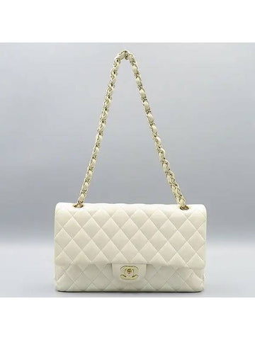 A01112 White Caviar Skin Classic Medium M Size Flap Chain Shoulder Bag - CHANEL - BALAAN 1