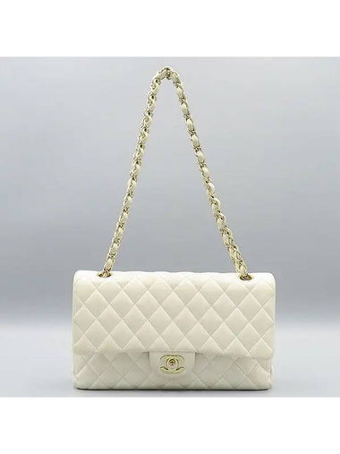 A01112 White Caviar Skin Classic Medium M Size Flap Chain Shoulder Bag - CHANEL - BALAAN 1