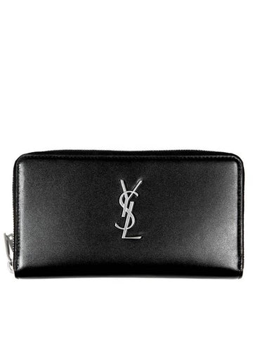 Silver Logo Monogram Zipper Long Wallet Black - SAINT LAURENT - BALAAN 1