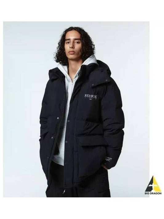 Classic Vector Bold Neck Hooded Down Jacket Black - REEBOK - BALAAN 1