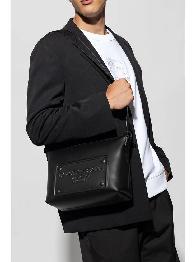 Raised Logo Calfskin Cross Bag Black - DOLCE&GABBANA - BALAAN 3