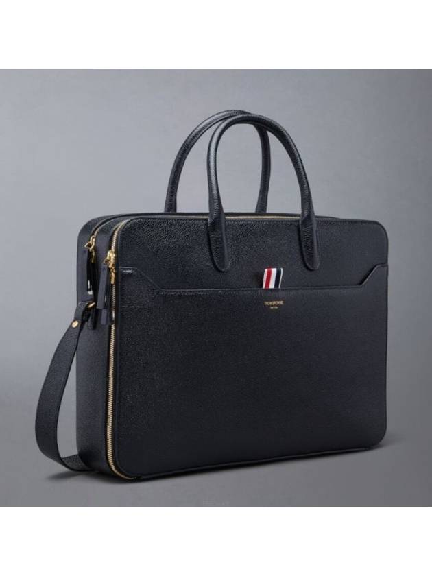 Pebble Grain Double Compartment Briefcase Black - THOM BROWNE - BALAAN 3