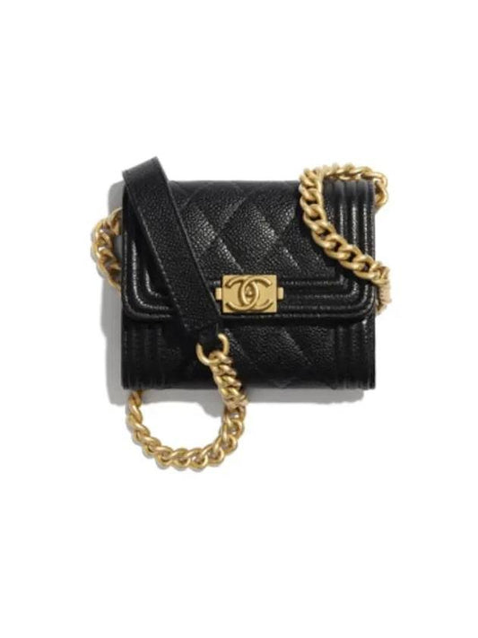 Boy Caviar Gold Logo Chain Card Wallet Black - CHANEL - BALAAN 1