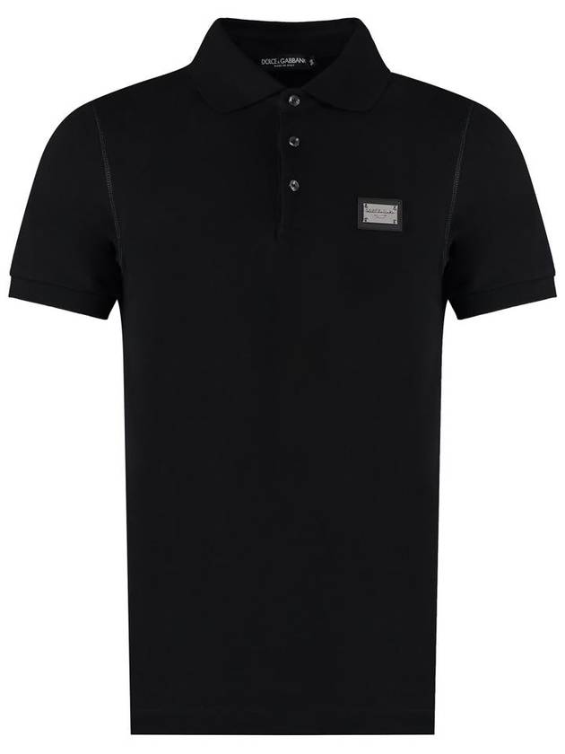 Men's Logo Plaque Cotton PK Shirt Black - DOLCE&GABBANA - BALAAN 2