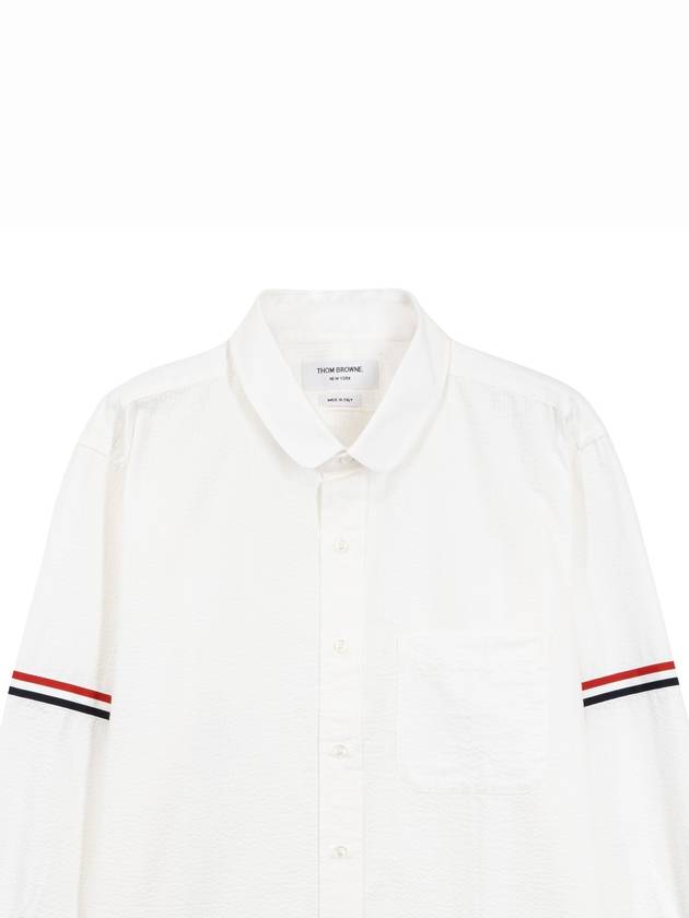 Armband Detail Seersucker Long Sleeve Shirt White - THOM BROWNE - BALAAN 3